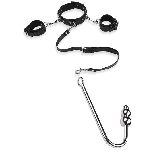 Anal Hooks 5334 Beaded Hook with Elegant Cuffs and Anal Collar 1007